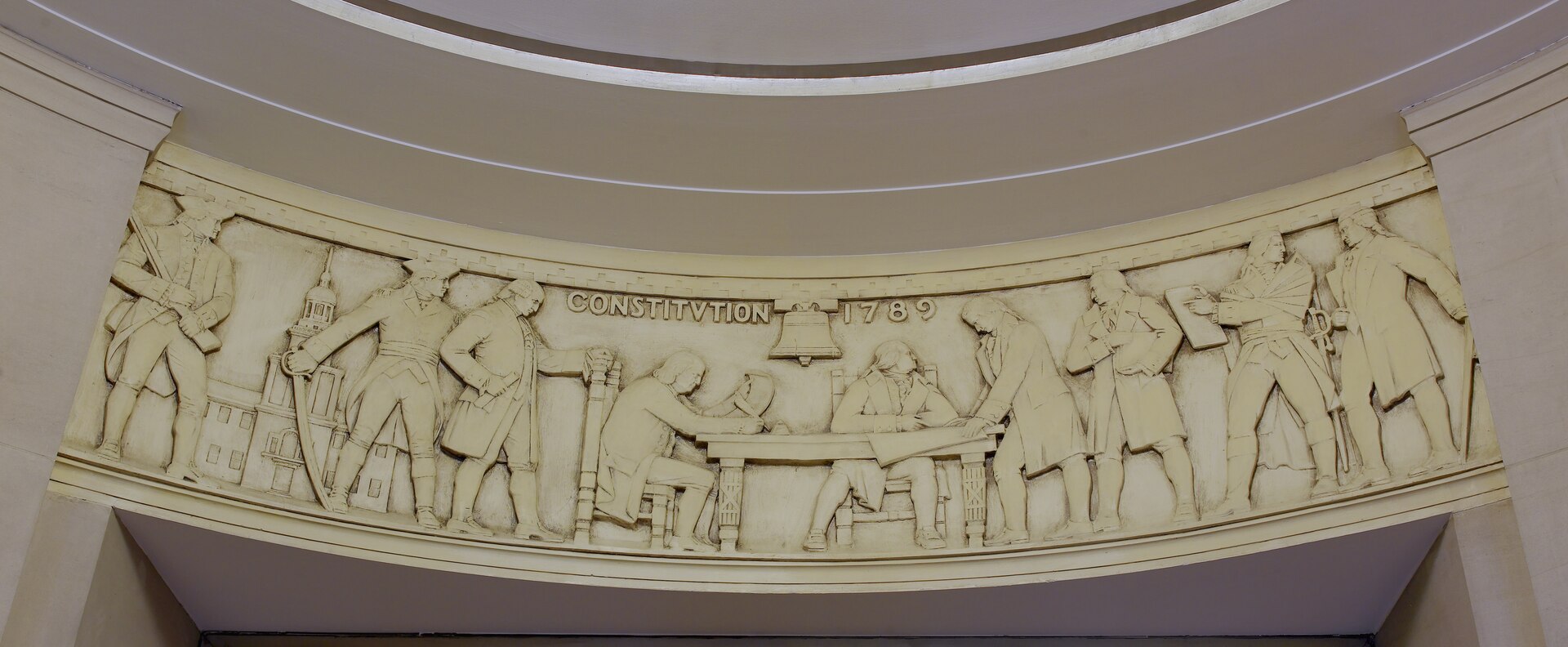 Title: Sculpture "Legislative Law" at Department of Justice, Washington, D.C Physical description: 1 photograph : digital, TIFF file, color. Notes: Gift; Carol M. Highsmith; 2009; (DLC/PP-2009:083).; Photographed as part of an assignment for the General Services Administration.; Title information, date, and subject note provided by the photographer.; Artist: Carl Paul Jennewein, 1933. Plaster, dimensions: 36' x 9' 11".; Credit line: Photographs in the Carol M. Highsmith Archive, Library of Congress, Prints and Photographs Division.; Forms part of the Carol M. Highsmith Archive.